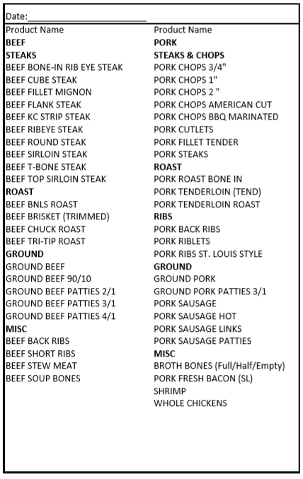 Curbside Pickup Menu – Alewel's Country Meats